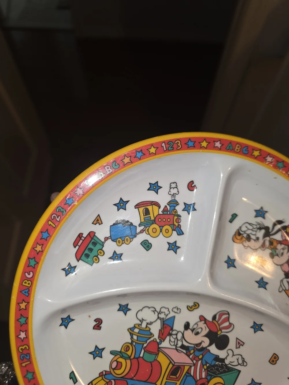 Walt Disney World Kids' Divided Melamine Plate - Red, Yellow, Blue